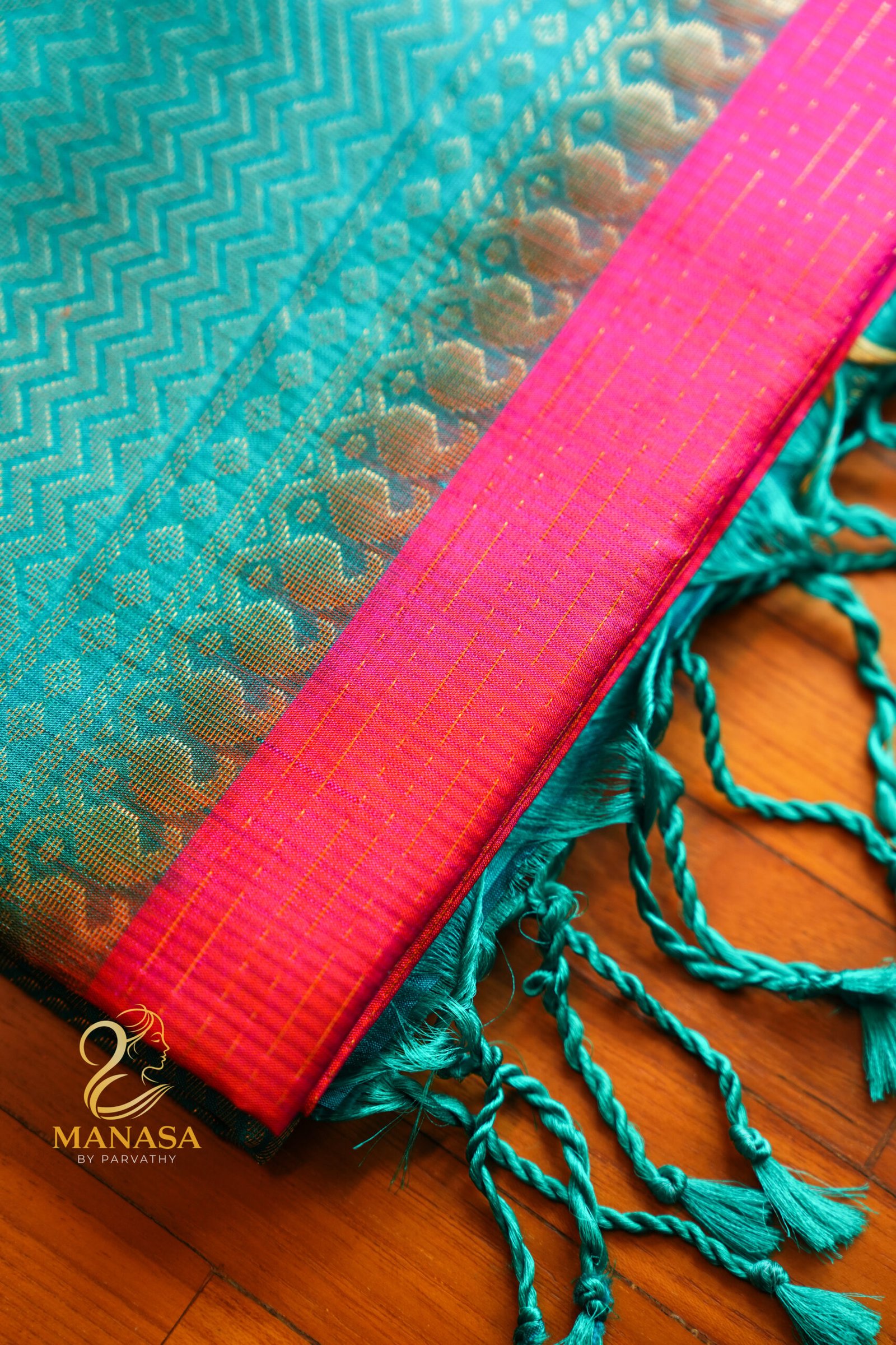 Pink Blue Pure Kanchipuram Silk - Image 3
