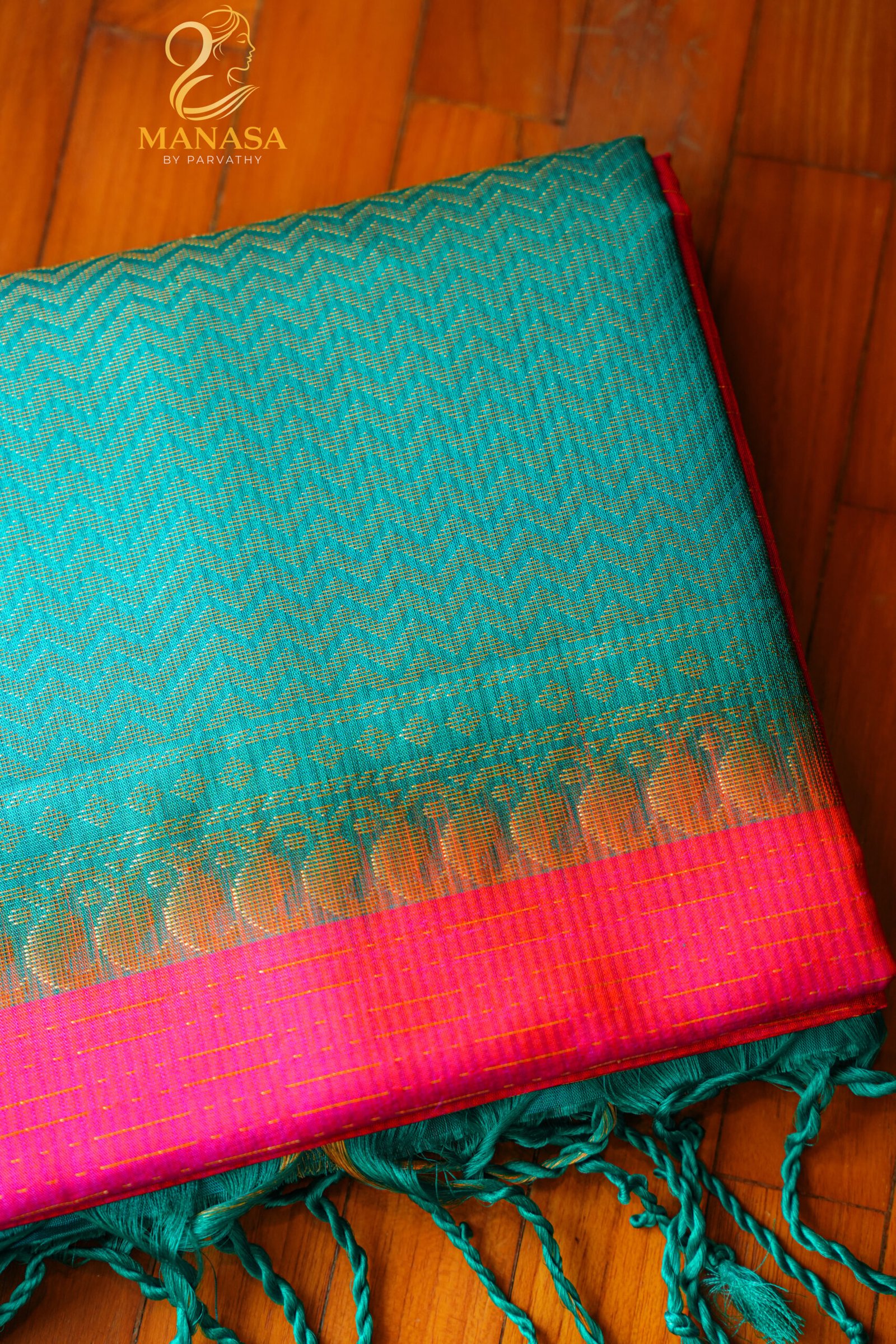 Pink Blue Pure Kanchipuram Silk - Image 6
