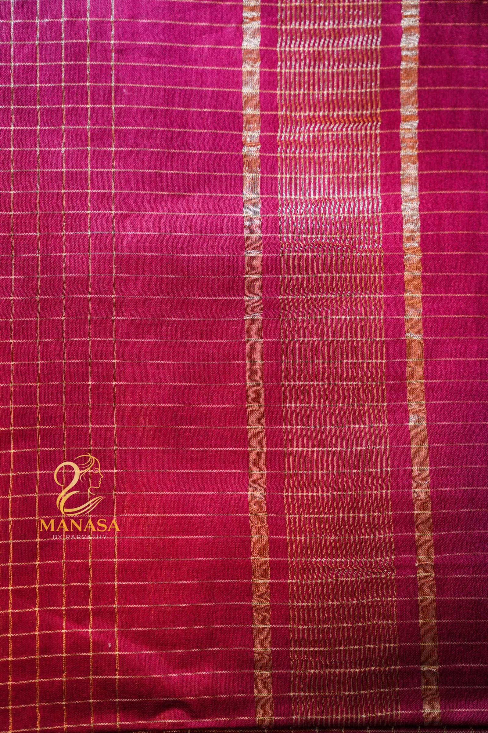 Berry Pink Soft Cotton Saree - Image 3