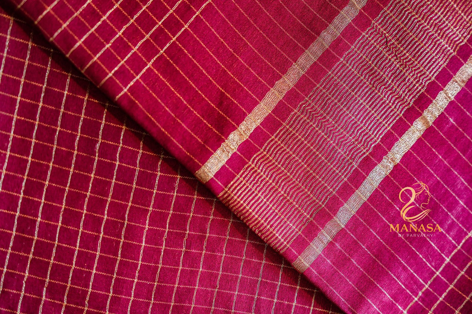 Berry Pink Soft Cotton Saree - Image 5