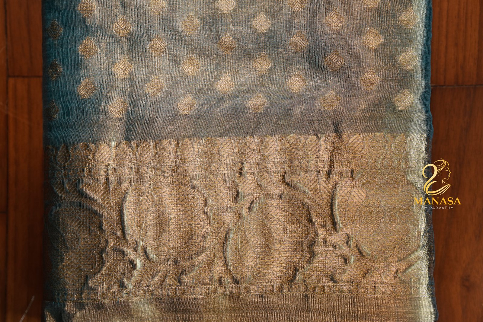 Chocolate Grey Golden Tissue Silk - Image 3